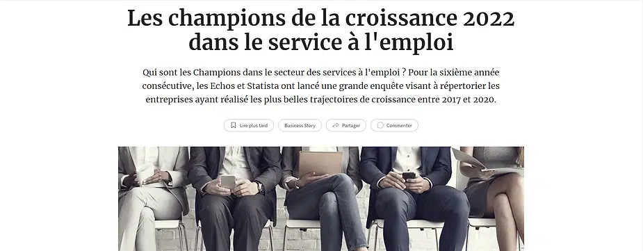 Les champions de la croissance 2022 dans le service à l'emploi, Portify première place